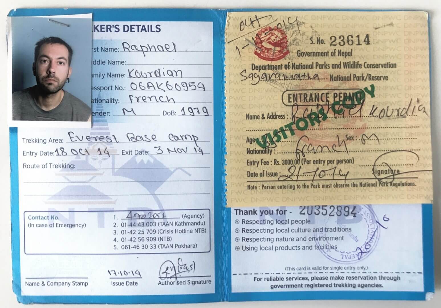 Permis trek du camp de base de l'Everest