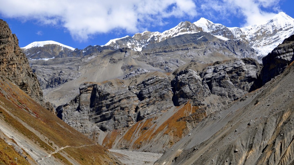 Tour nord des Annapurnas - Sentier vers Thorung Phedi. Purbung Himal